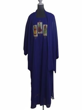 Carole Liz Dress Kimono Jacket Set 5X Purple Sheer Artwear India Statement EUC